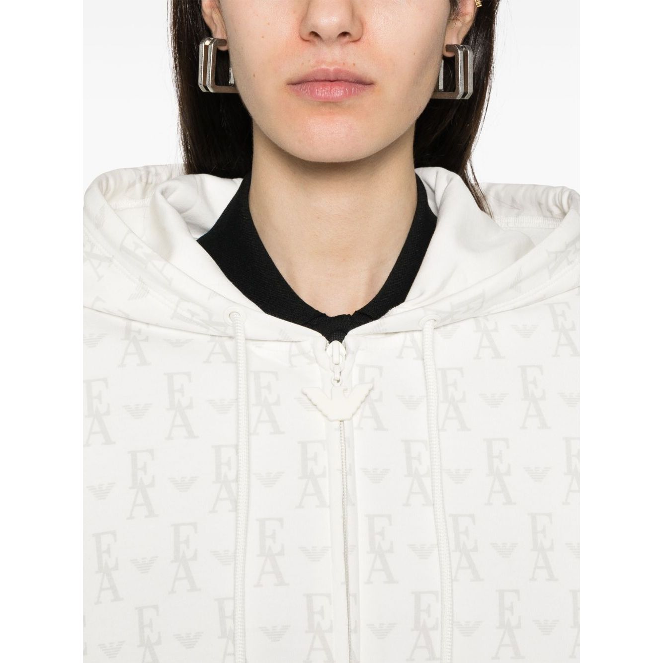 Emporio Armani Zip-up hoodie in double jersey with all-over lettering