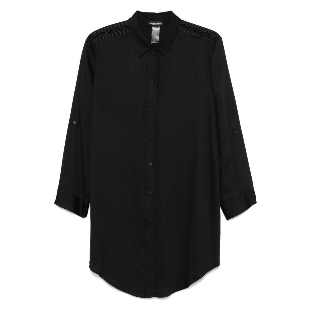 Emporio Armani Sea clothing Black beach dress with buttoned cuffs and long sleeves