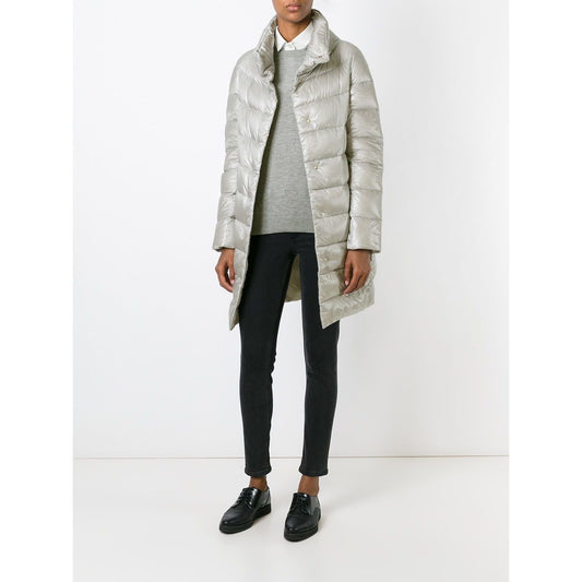 Herno Coats Light Grey - Grey padded Dora long down jacket by Herno, stylish and lightweight design for winter fashion.