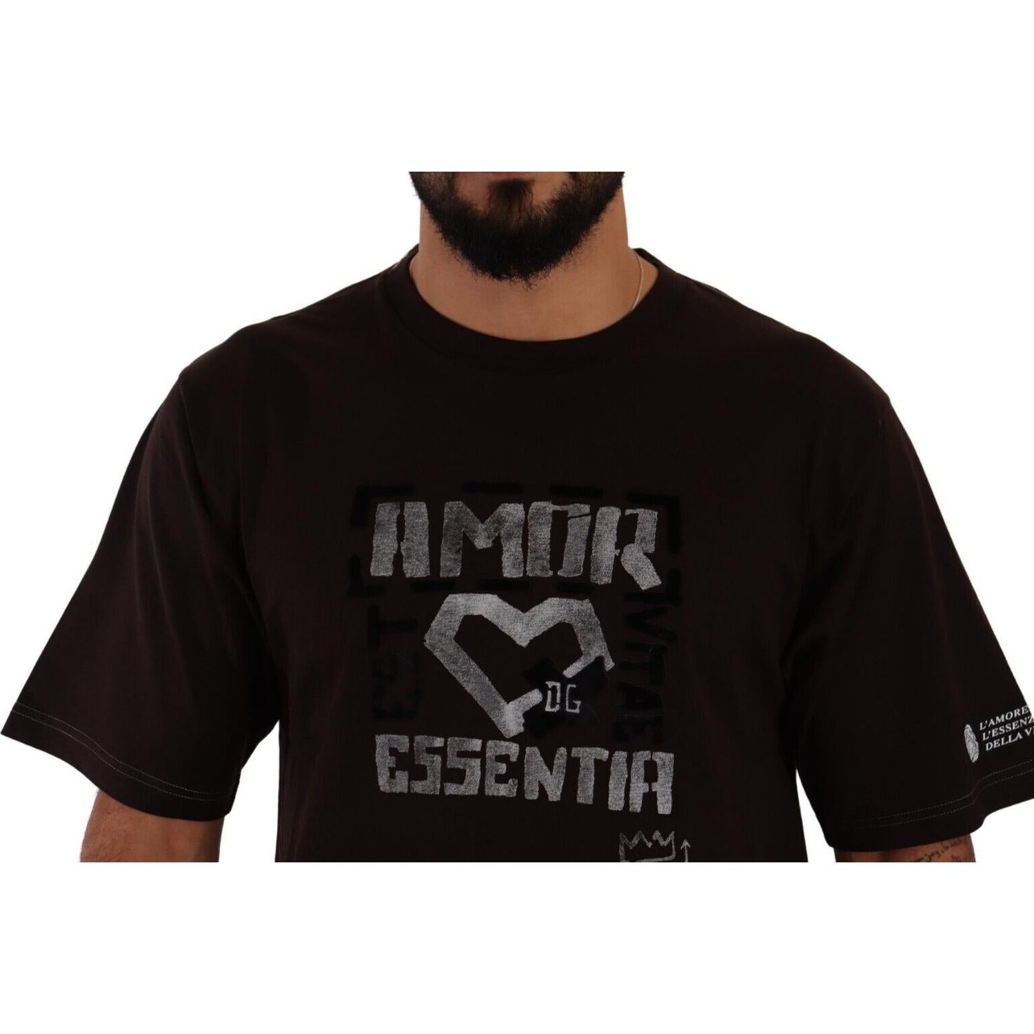 تي شيرت L'Amore الأنيق باللون العنابي من Dolce &amp; Gabbana بفتحة رقبة دائرية