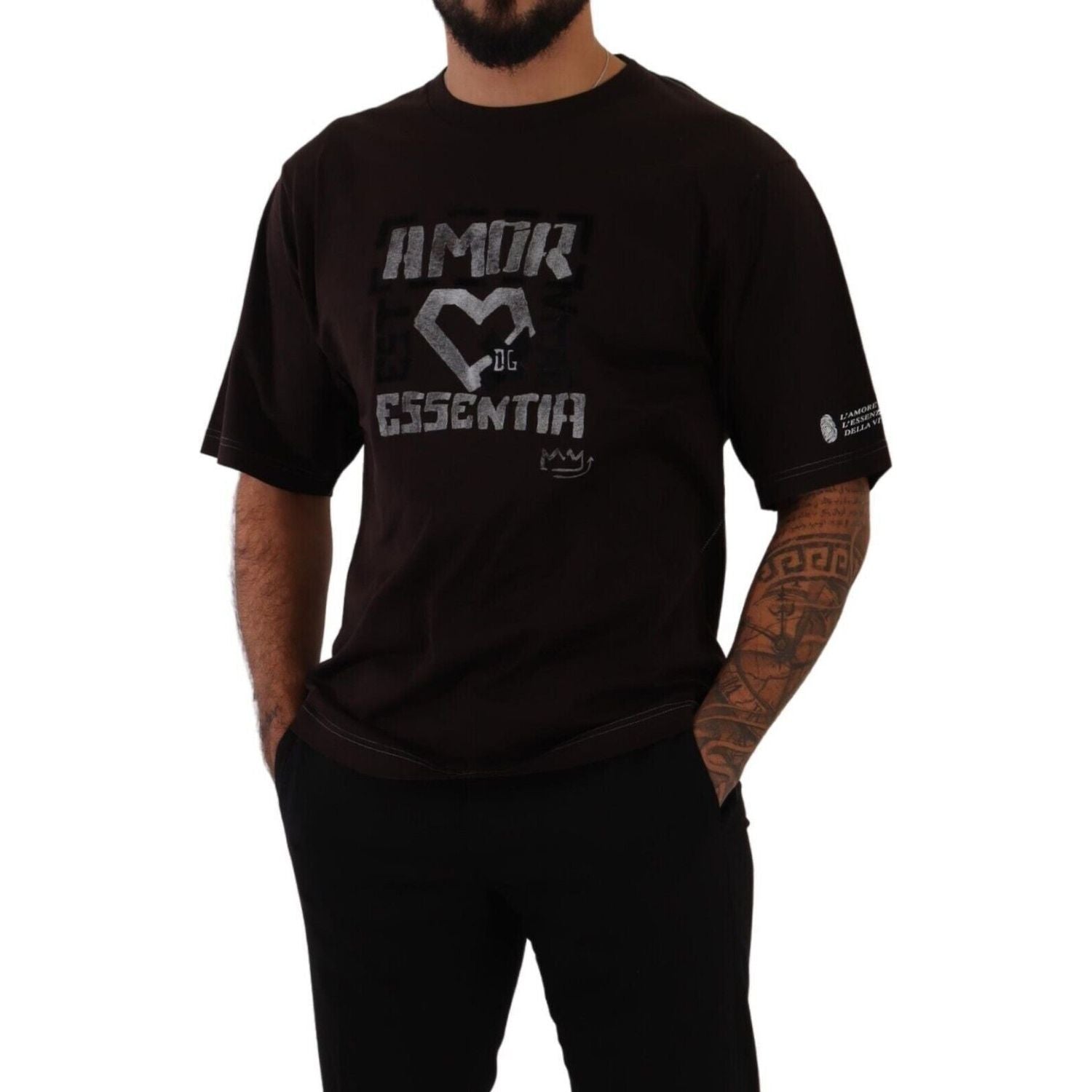 تي شيرت L'Amore الأنيق باللون العنابي من Dolce &amp; Gabbana بفتحة رقبة دائرية