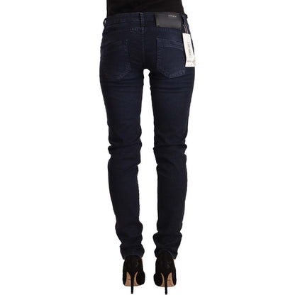 Acht Blue Washed Cotton Low Waist Slim Fit Denim Jeans