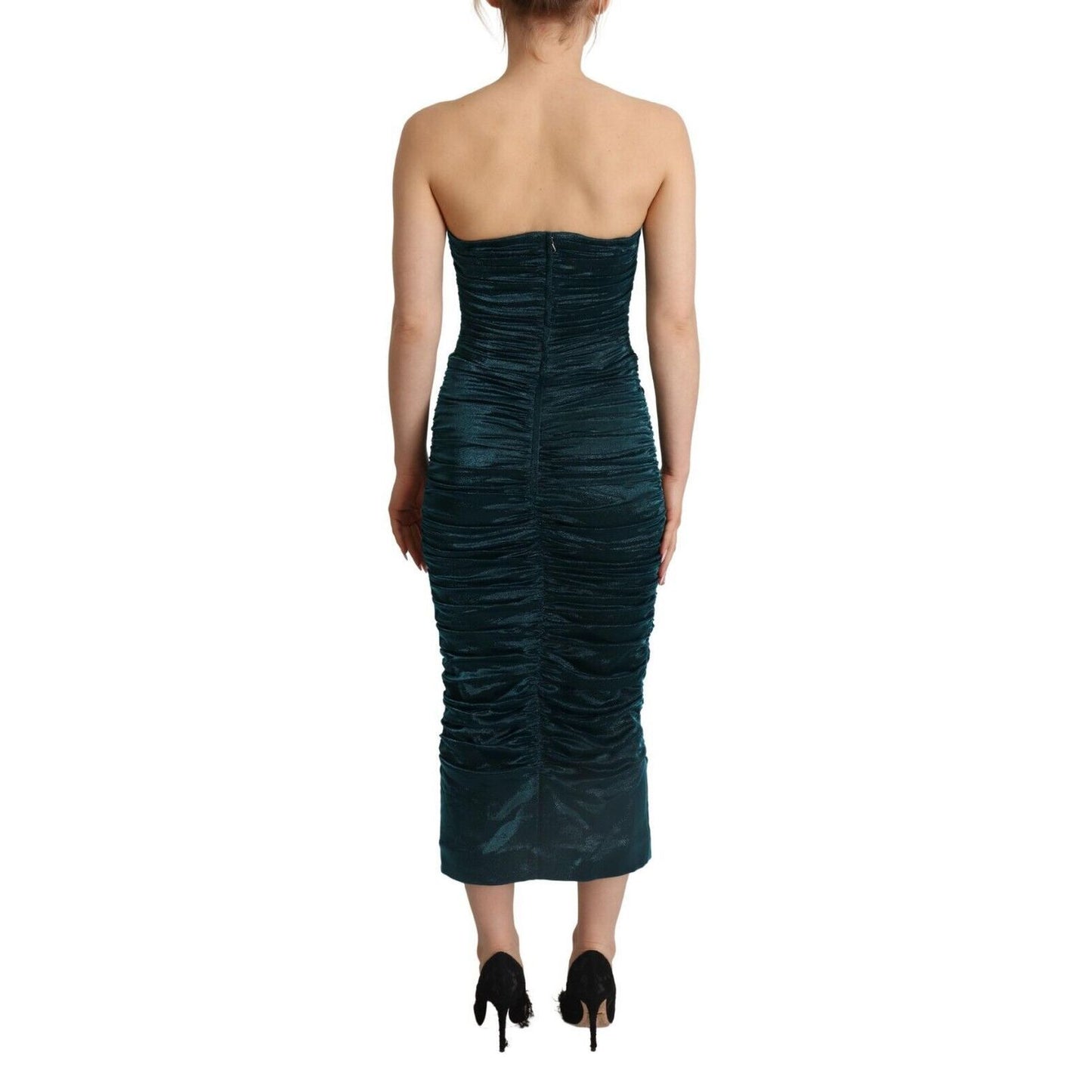 Dolce & Gabbana Turquoise Bustier Bodice Draped Midi Dress