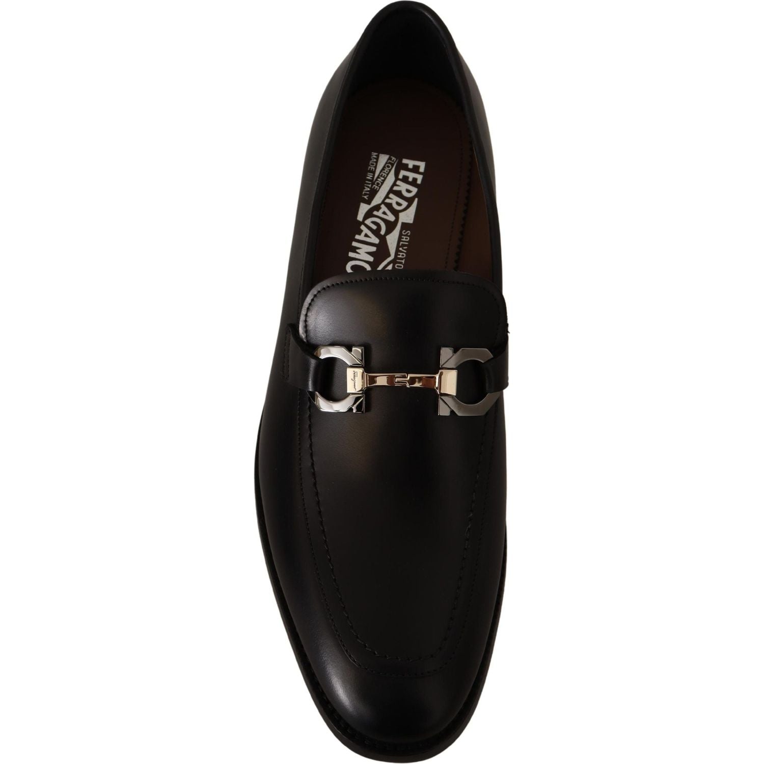 حذاء سلفاتوري فيراغامو من الجلد الأسود الناعم Gancio Bit Loafers