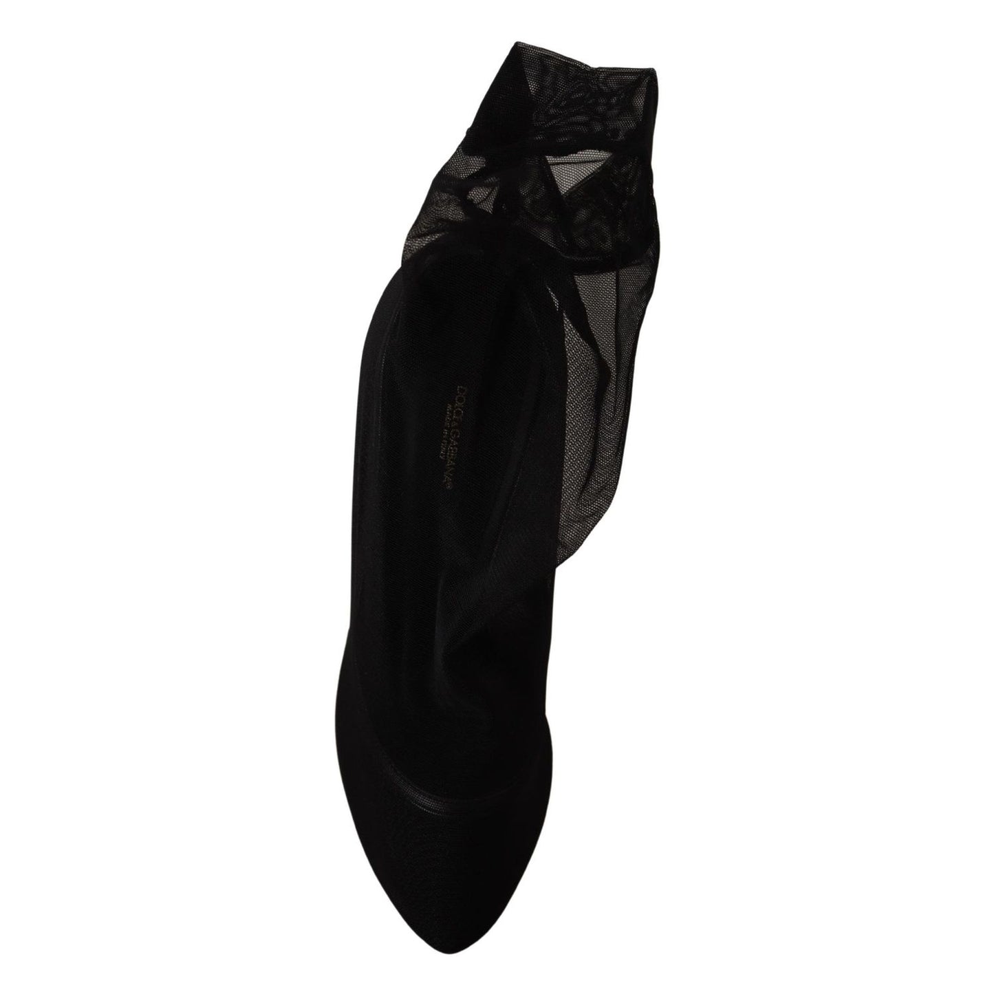 Dolce & Gabbana Black Stretch Tulle Stretch Boots Shoes