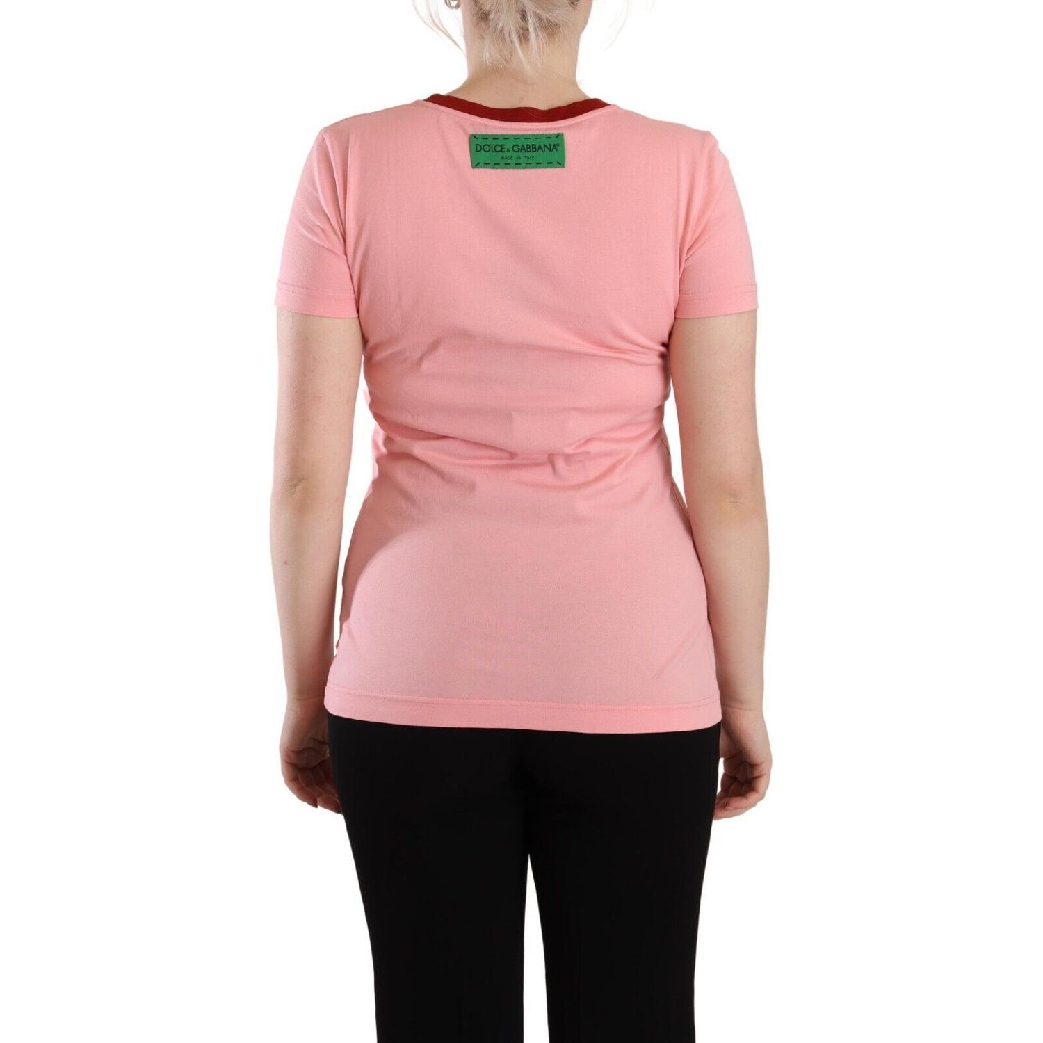 تي شيرت Dolce &amp; Gabbana Chic باللون الوردي مع رقبة دائرية وشعار
