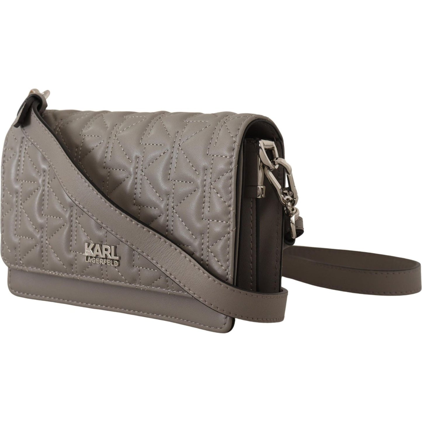 Karl Lagerfeld Elegant Grey Leather Crossbody Bag 8720092391252