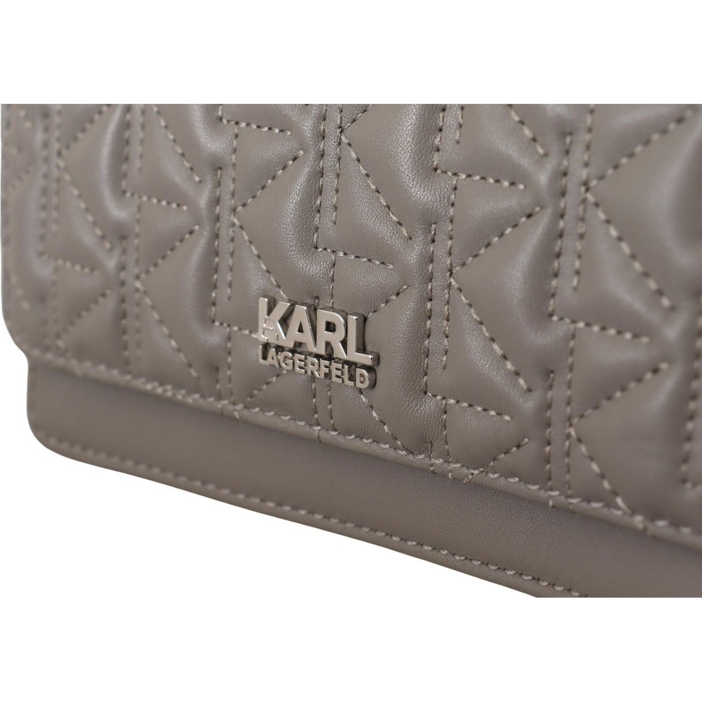 Karl Lagerfeld Elegant Grey Leather Crossbody Bag 8720092391252