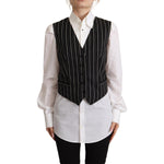 Dolce & Gabbana Black Stripes Wool V-neck Sleeveless Button Vest Top TSH7622 - 40