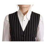 Dolce & Gabbana Black Stripes Wool V-neck Sleeveless Button Vest Top TSH7622 - 40