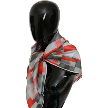Costume National Gray Red Silk Shawl Foulard Wrap Scarf