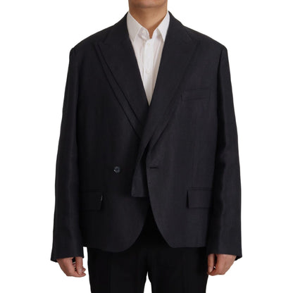 Dolce & Gabbana Blue Linen Formal Mens Blazer Jacket