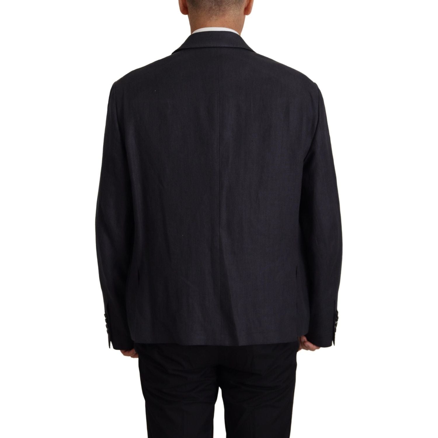 سترة دولتشي آند غابانا الأنيقة ذات الصدر المزدوج من الكتان باللون الأزرق الداكن