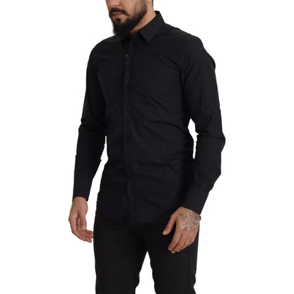 Dolce & Gabbana Black Cotton GOLD Slim Fit Dress Shirt