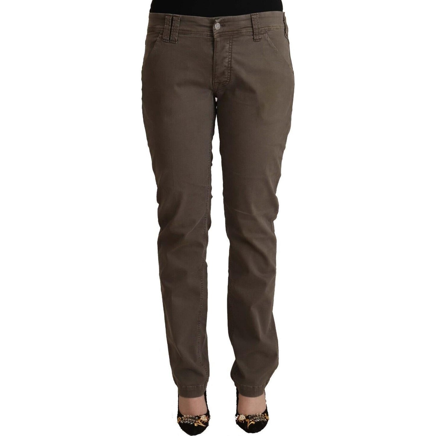 CYCLE Brown Cotton Low Waist Skinny Casual Jeans