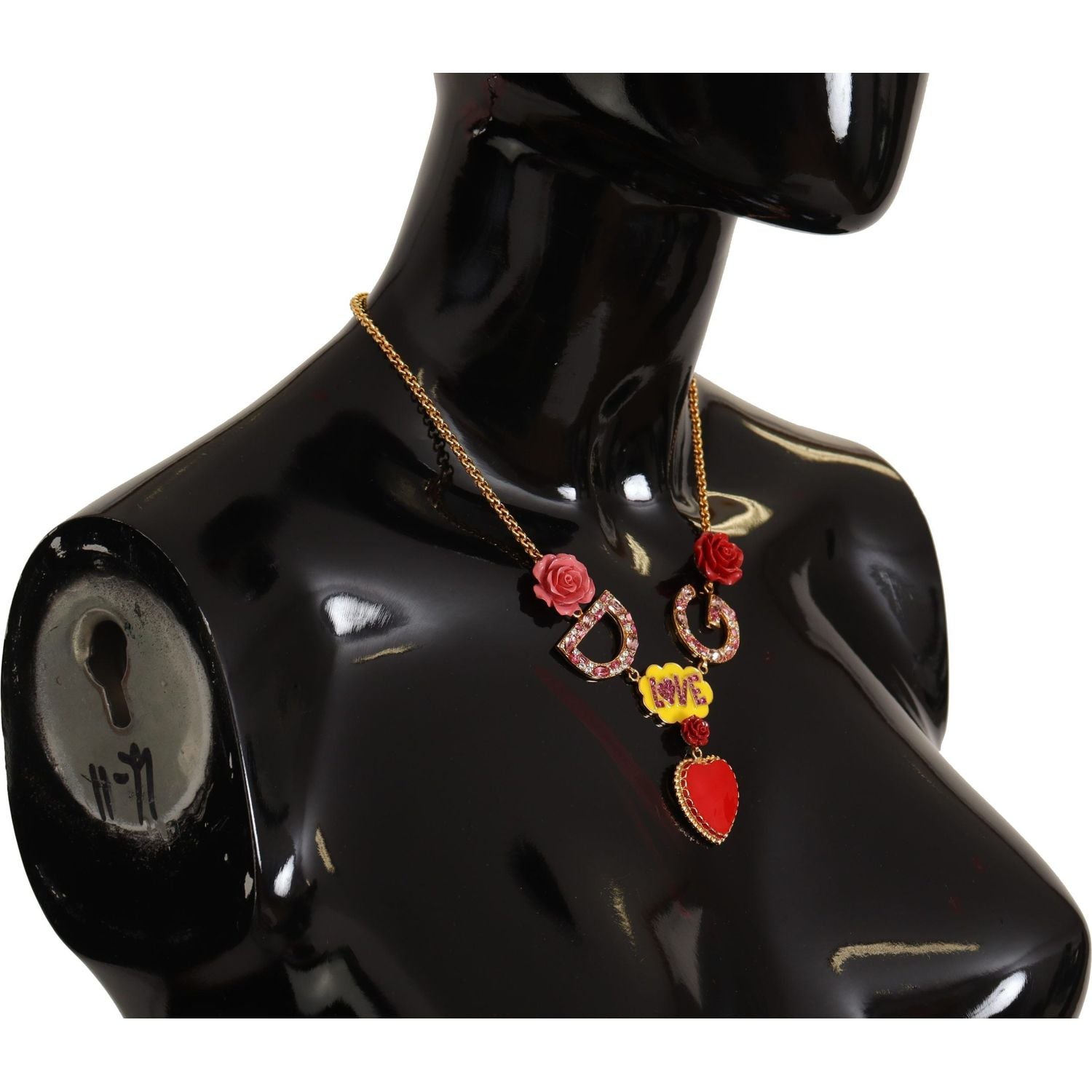 Dolce & Gabbana Gold Rose Love Crystal Charm Chain Necklace