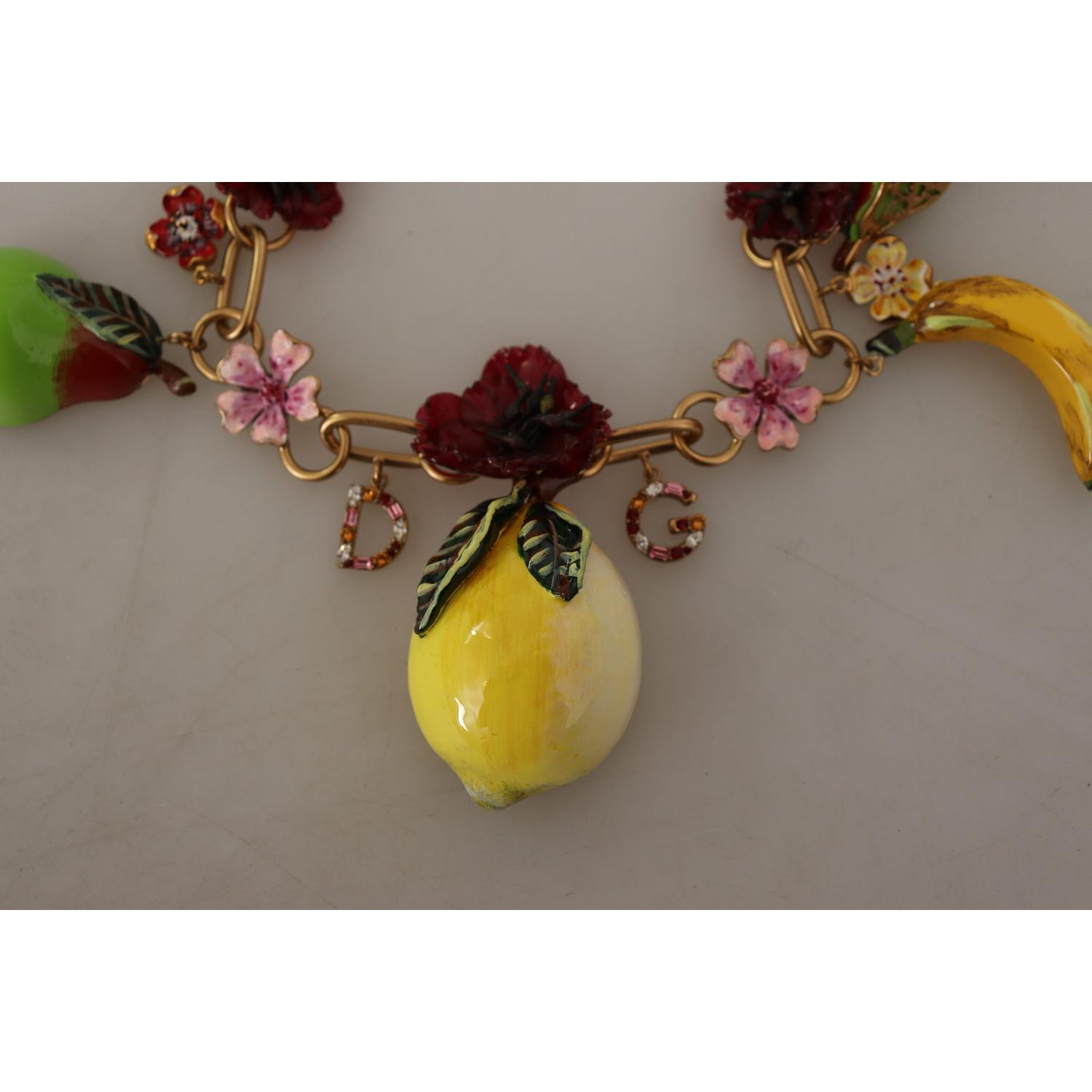 Dolce & Gabbana Gold Brass Sicily Fruits Roses Statement Necklace
