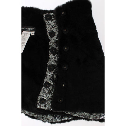 Dolce & Gabbana Silver Sequined Floral Weasel Fur Shoulder Scarf Wrap