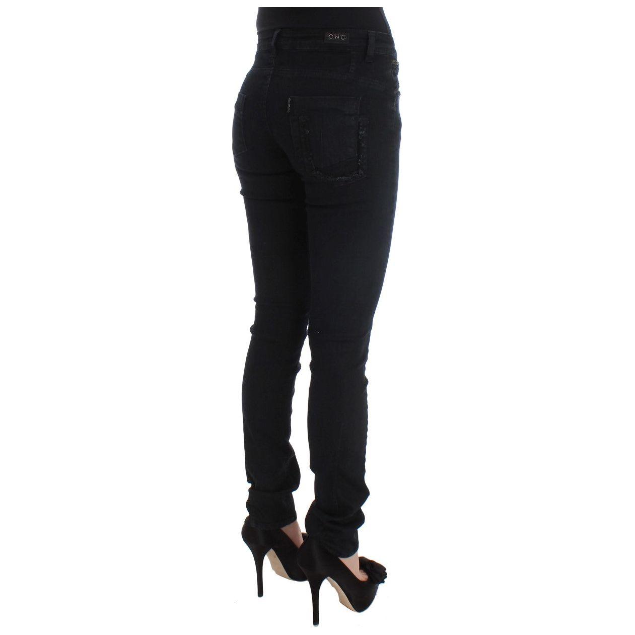 بنطلون جينز أنيق وذو تصميم Slim Fit من Costume National باللون الأسود الكلاسيكي