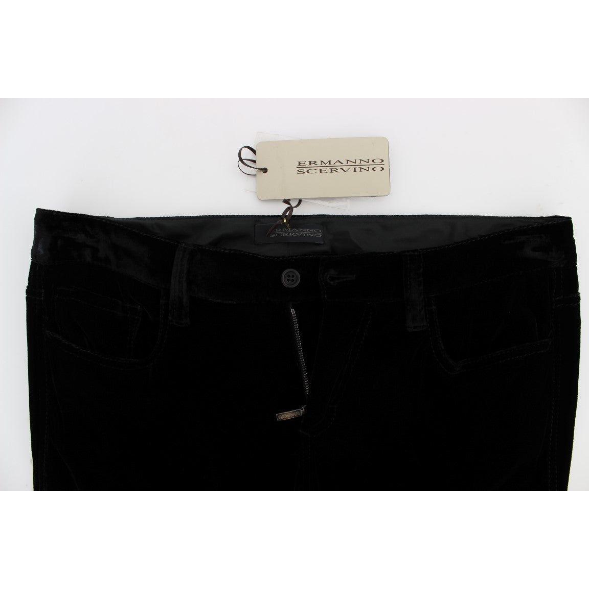 Ermanno Scervino Black Viscose Blend Velvet Slim Fit Pants