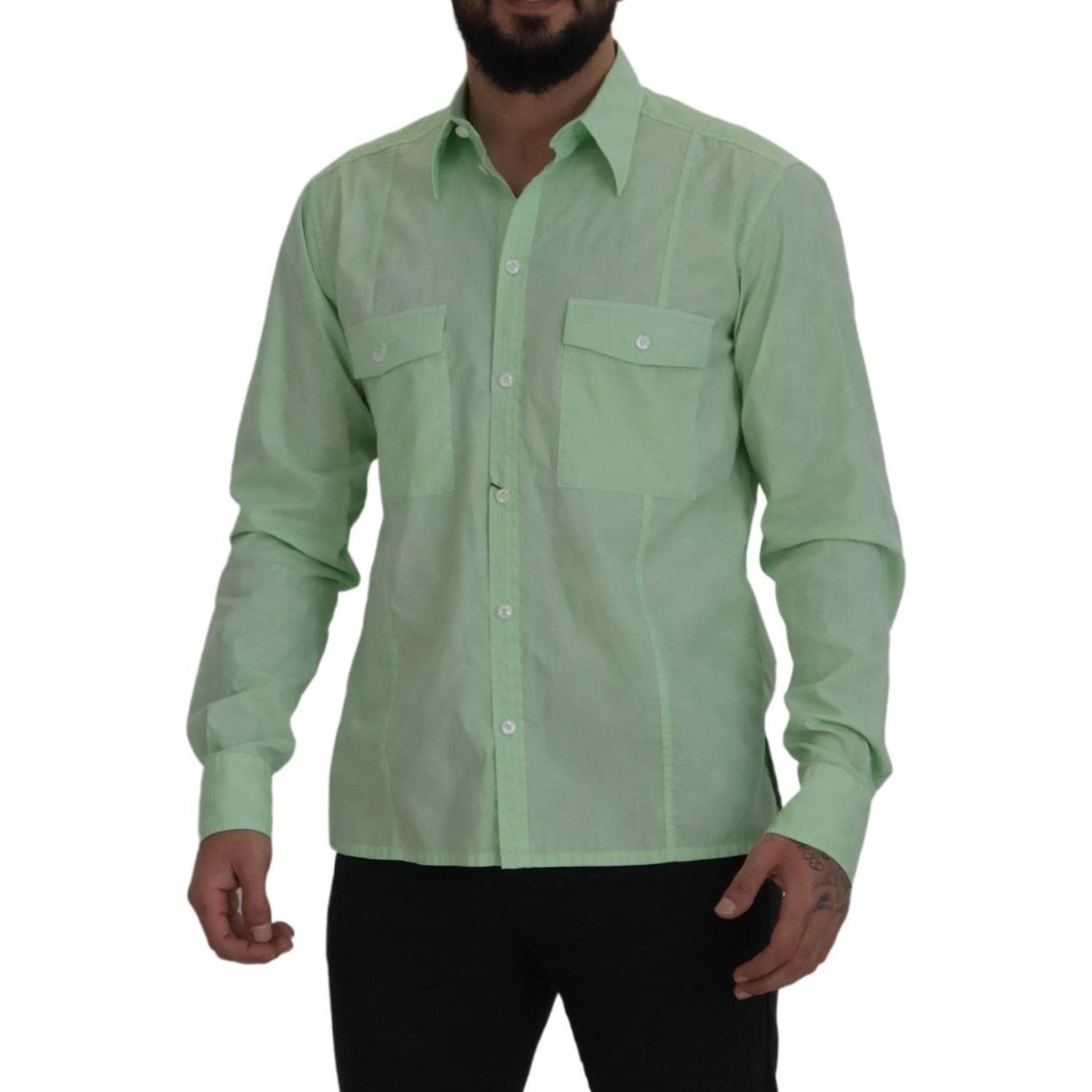قميص دولتشي آند غابانا بقصّة Slim Fit وأزرار للأسفل باللون الأخضر النعناعي