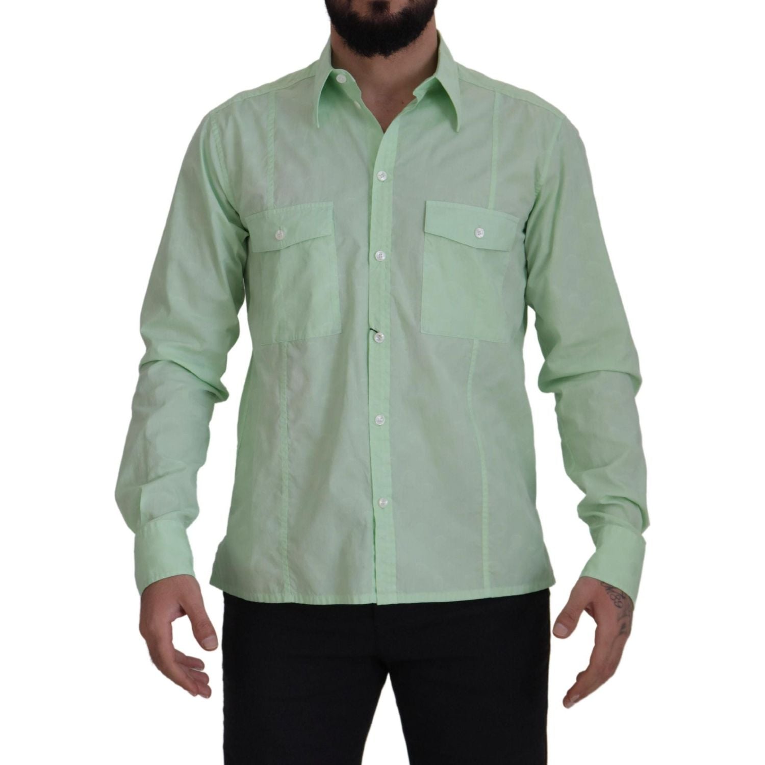 قميص دولتشي آند غابانا بقصّة Slim Fit وأزرار للأسفل باللون الأخضر النعناعي