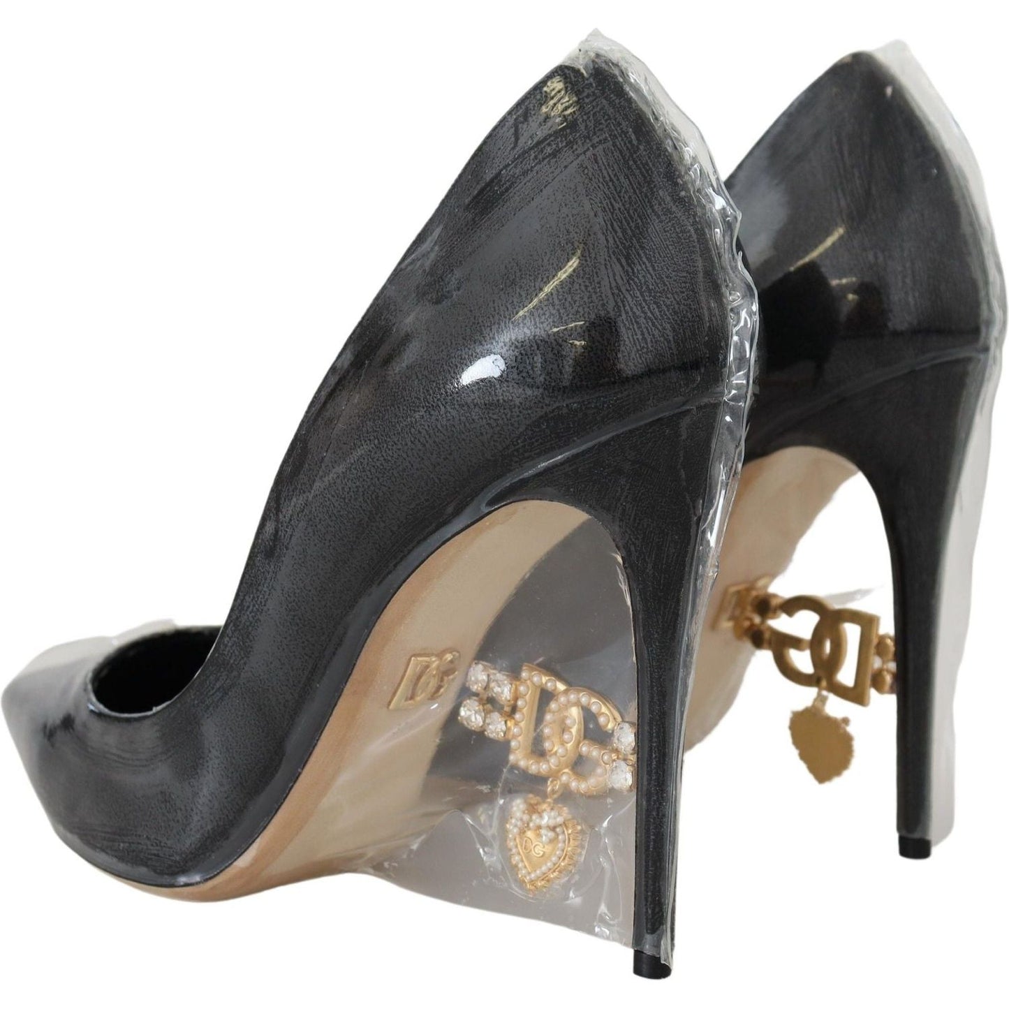 Dolce & Gabbana Black Leather Heels Pumps Plastic Wrapped Shoes LA10086- 36
