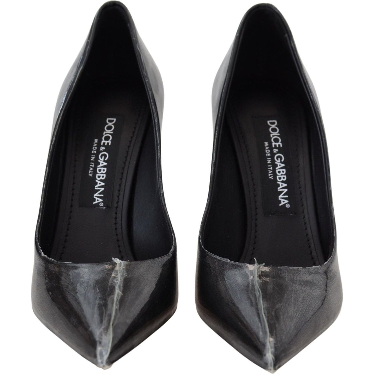 Dolce & Gabbana Black Leather Heels Pumps Plastic Wrapped Shoes LA10086- 36