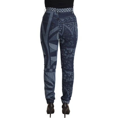 Dolce & Gabbana Blue Floral High Waist Skinny Denim Jeans