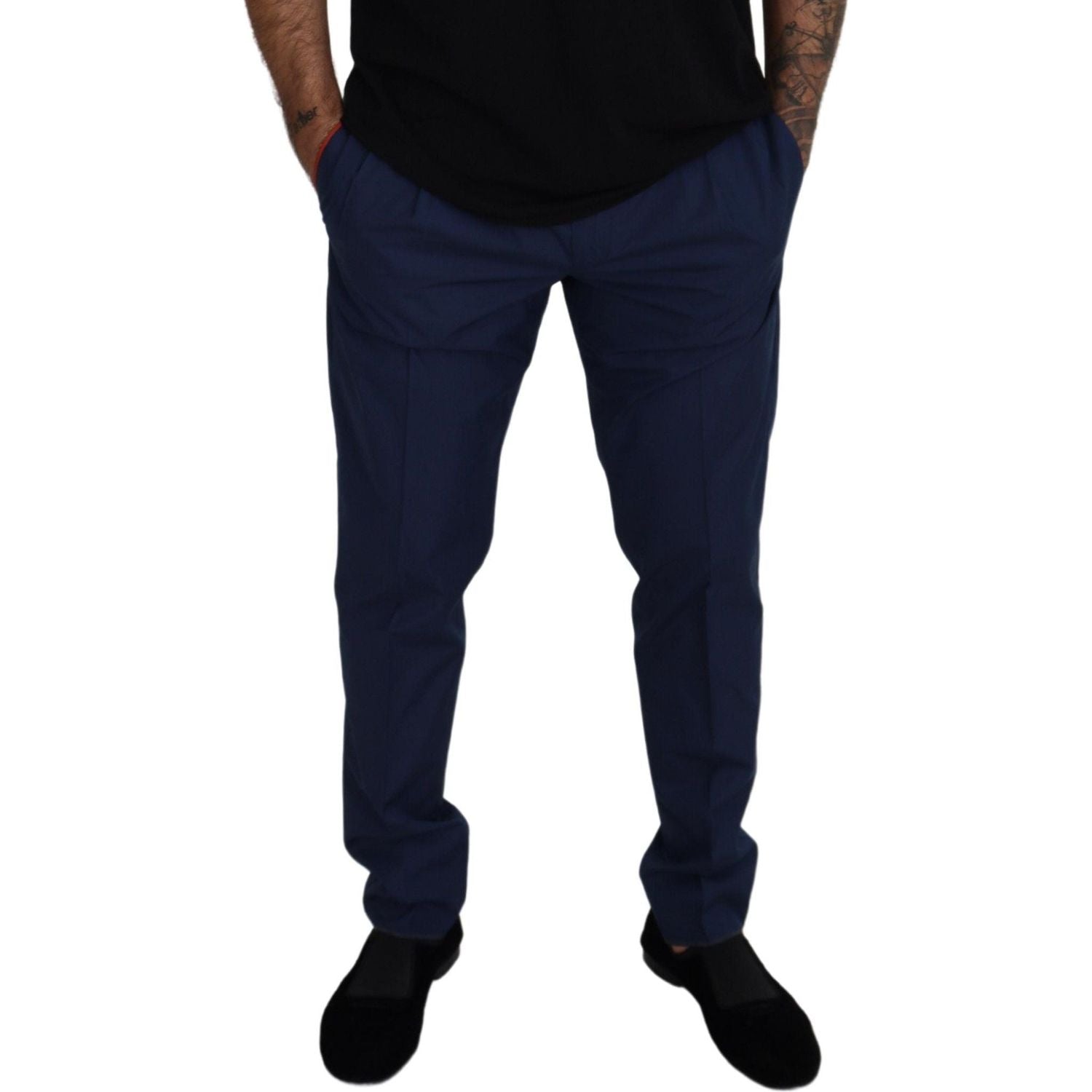 بنطلون شينو أنيق بقصّة Slim Fit من Dolce &amp; Gabbana باللون الأزرق من مزيج الحرير