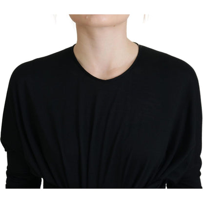 Dolce & Gabbana Black Sheath Midi Gown Wool Wrap Dress