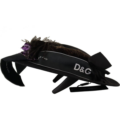 Dolce & Gabbana Black Lapil Crystal Heart Feather Brooch Fedora Hat