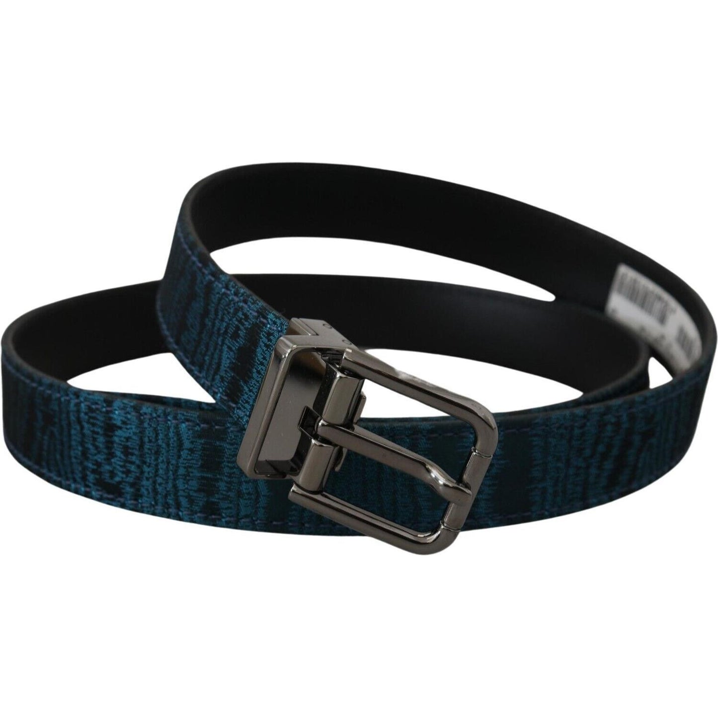 Dolce & Gabbana Blue Jacquard Moire Silver Metal Belt Men