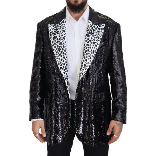 Dolce & Gabbana Black Sequined Cow Pattern Nylon Blazer