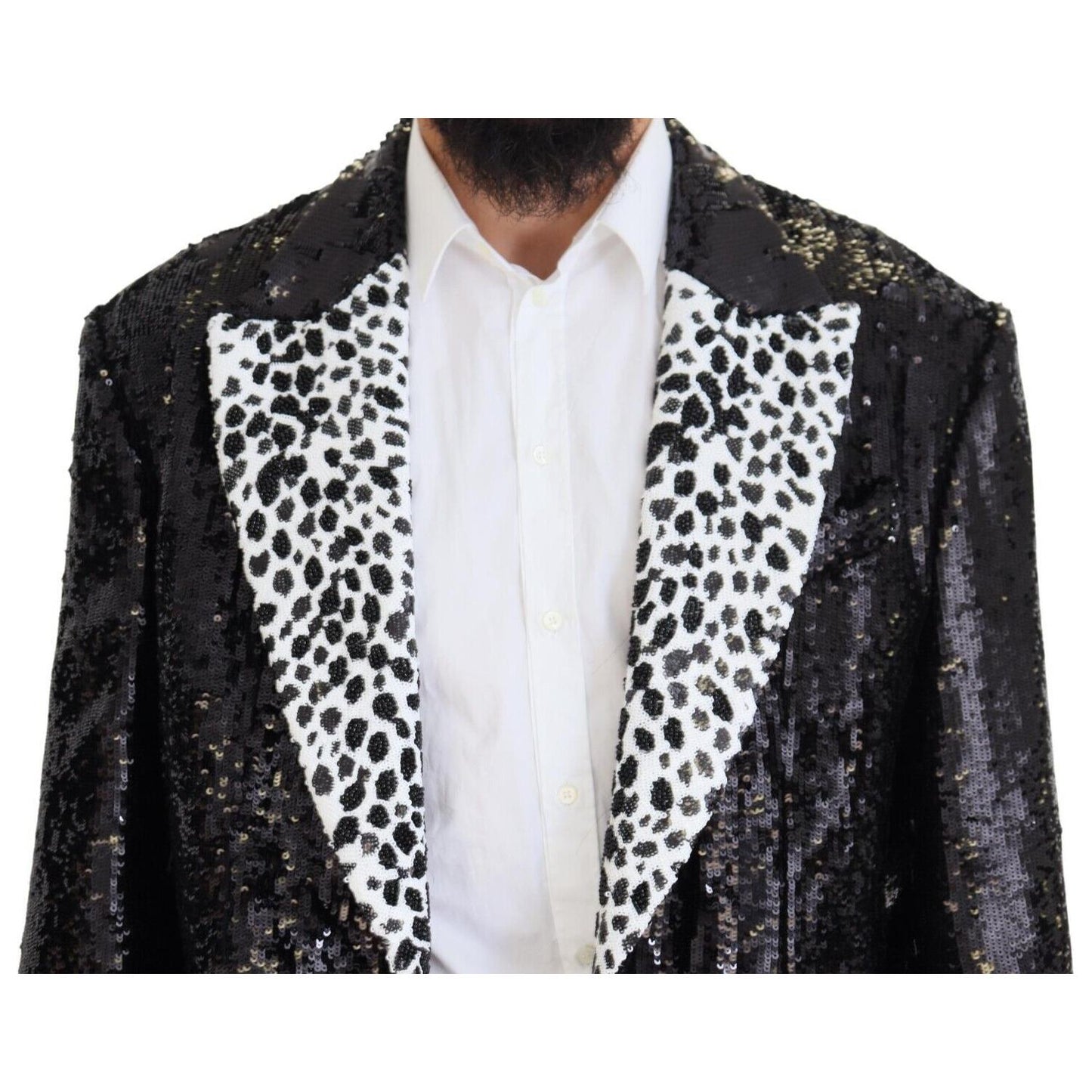 Dolce & Gabbana Black Sequined Cow Pattern Nylon Blazer