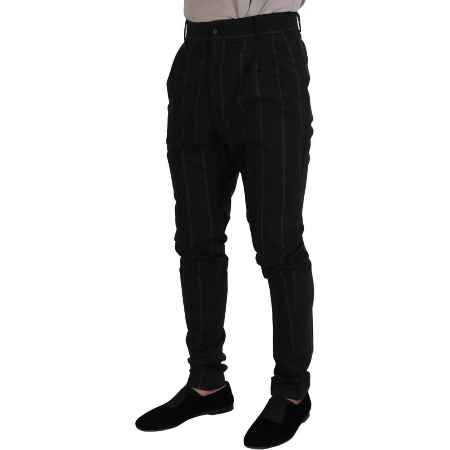 Dolce & Gabbana Black Striped Men Trousers Cotton Pants