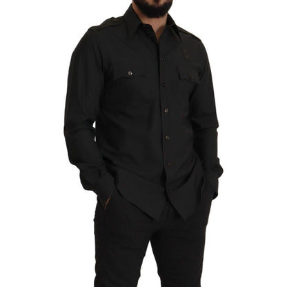 Dolce & Gabbana Dark Green Cotton Slim Fit Casual Men Shirt