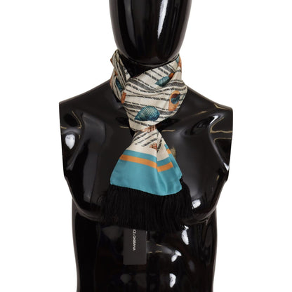 Dolce & Gabbana Multicolor Seashells DG Print Silk Shawl Fringe Scarf