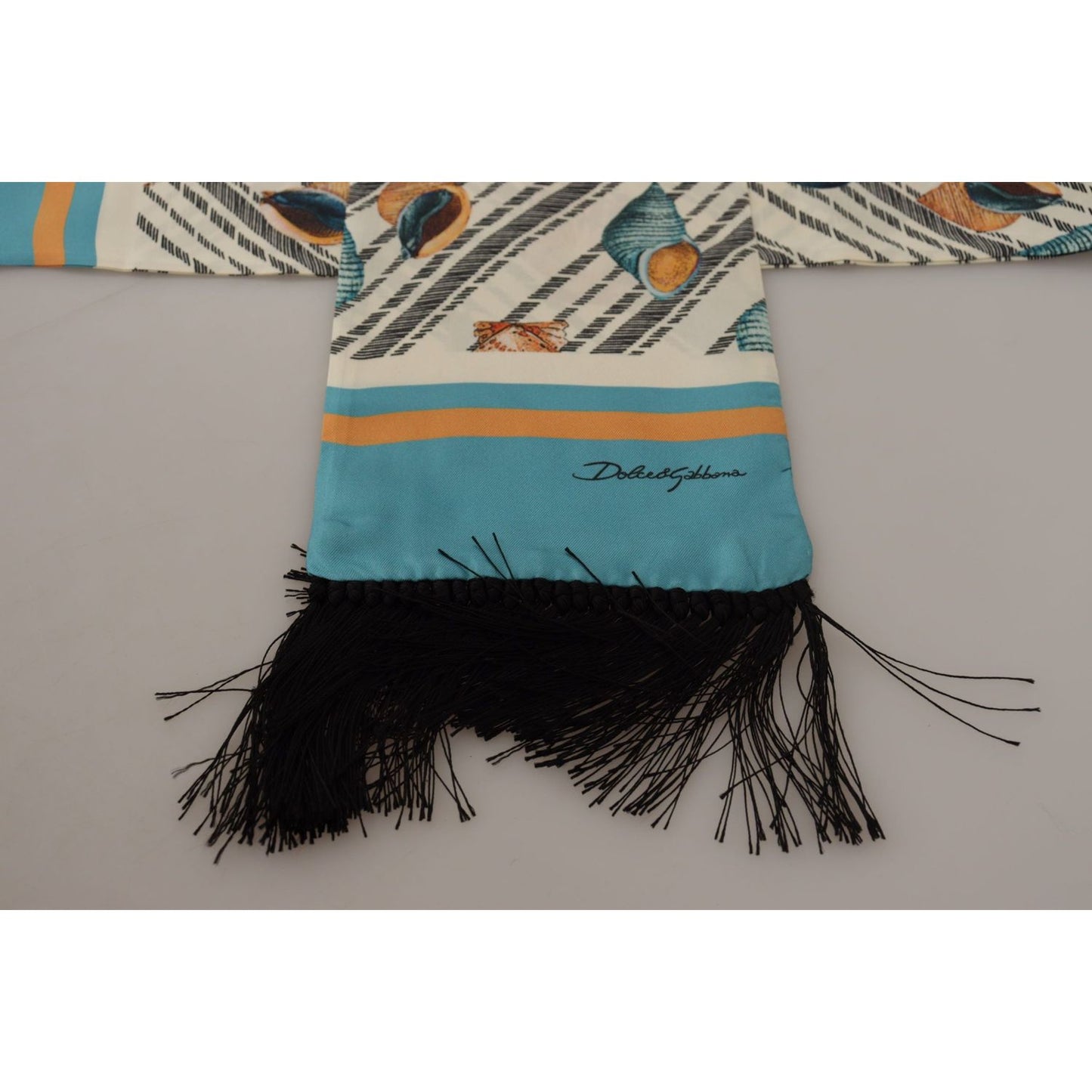 Dolce & Gabbana Multicolor Seashells DG Print Silk Shawl Fringe Scarf