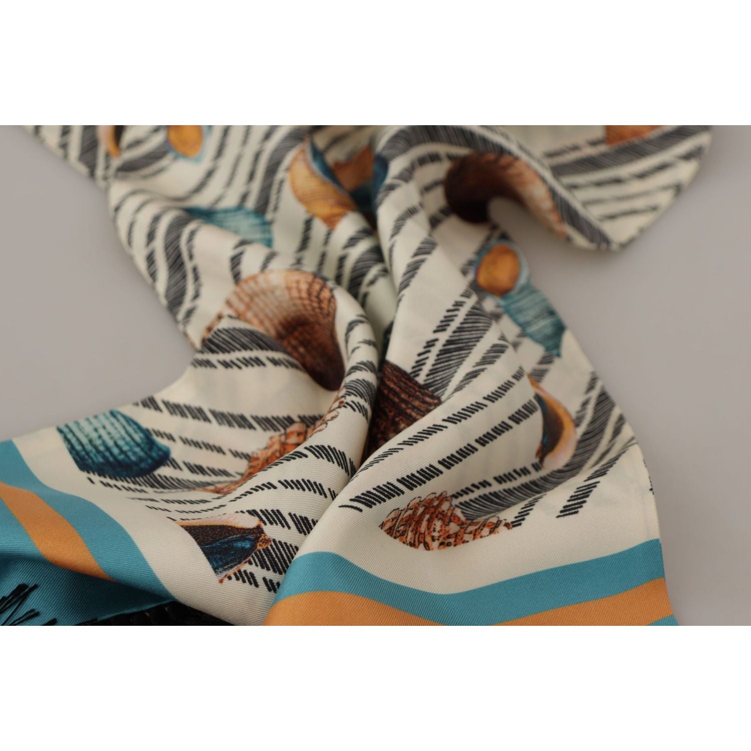 Dolce & Gabbana Multicolor Seashells DG Print Silk Shawl Fringe Scarf
