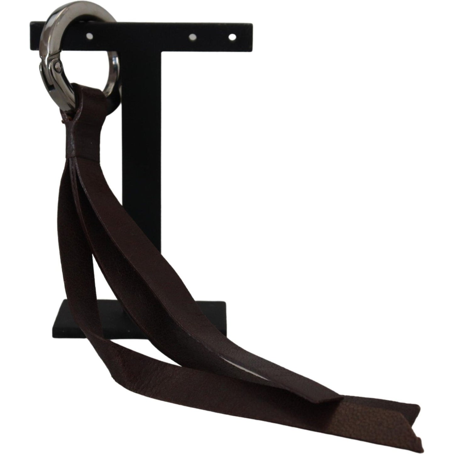 Costume National Brown Leather Silver Tone Metal Keyring Keychain