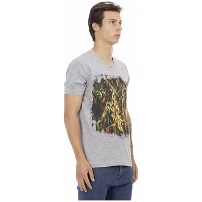 Trussardi Action Gray Cotton Men's V-Neck T-Shirt