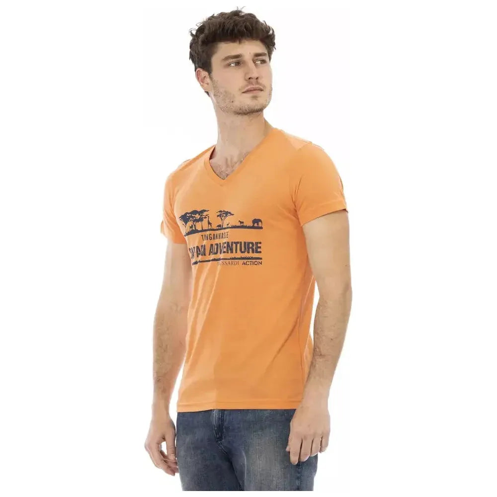 تي شيرت رجالي من القطن باللون البرتقالي من Trussardi Action