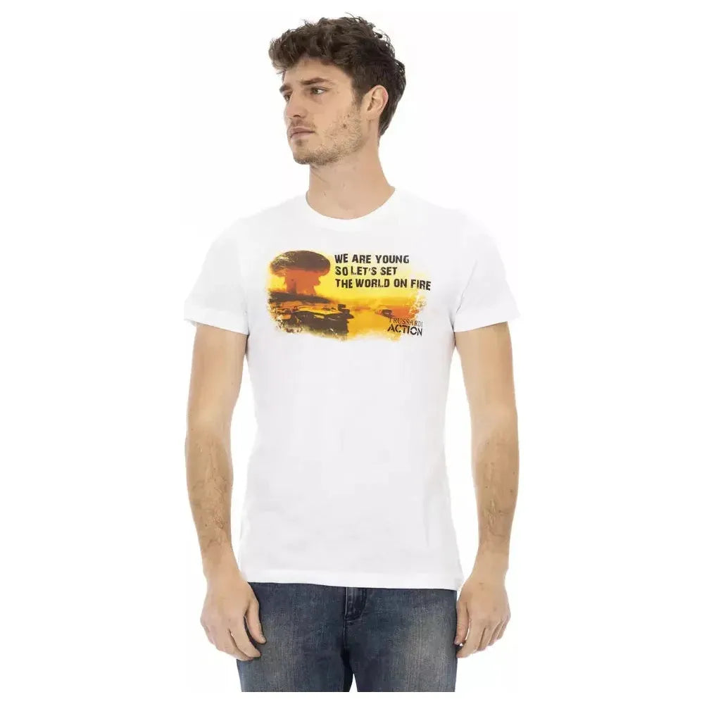تي شيرت رجالي من القطن باللون الأبيض من Trussardi Action