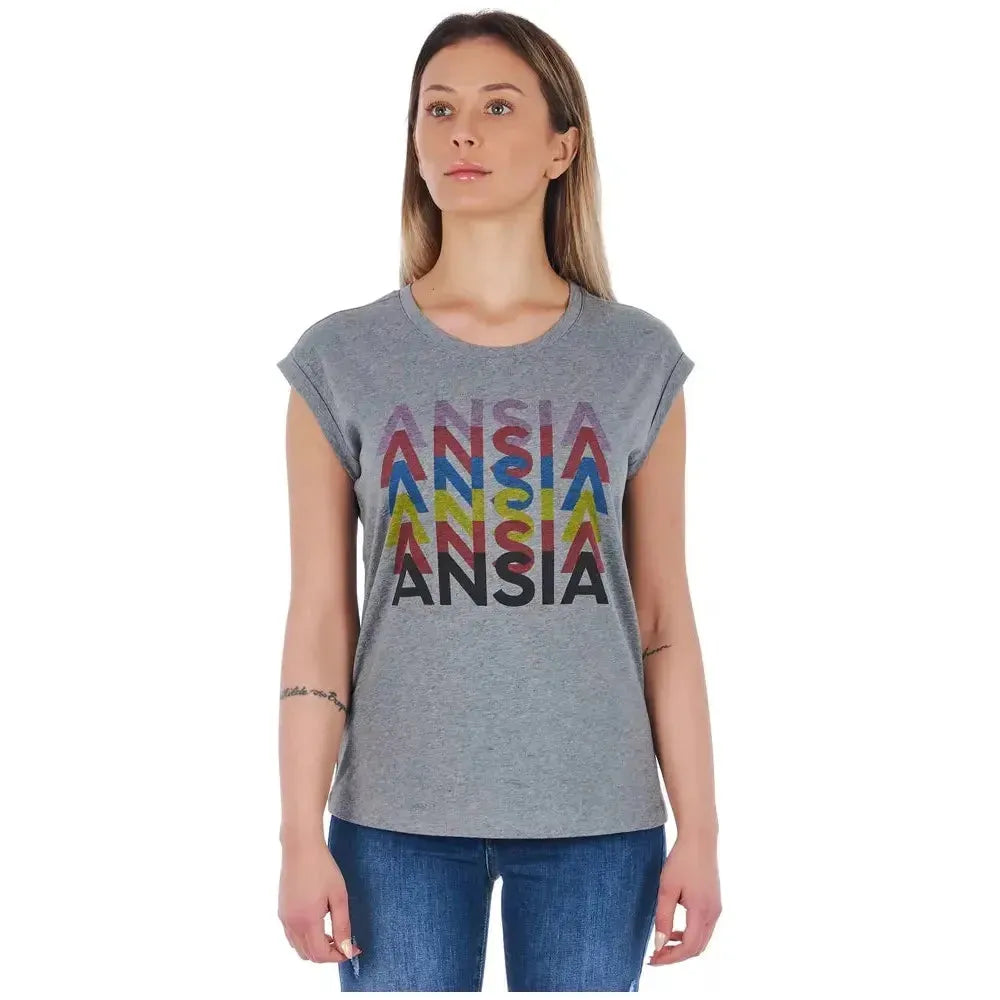 تي شيرت نسائي من القطن باللون الرمادي من فرانكي موريلو