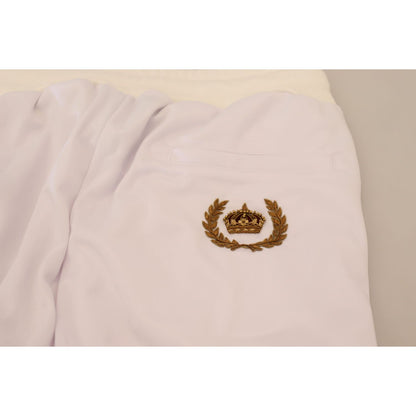 Dolce & Gabbana White Polyester Crown Logo Jogger Pants