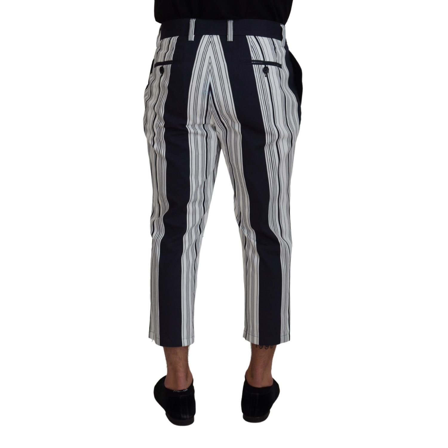 Dolce & Gabbana White Cotton Striped Cropped Pants