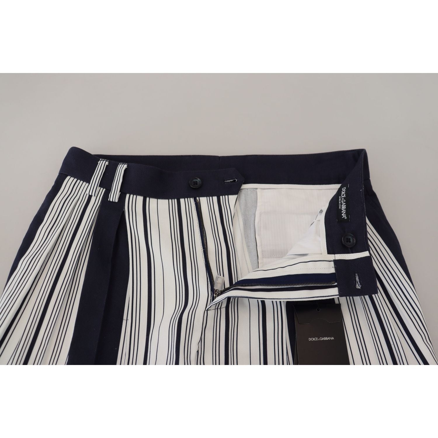 Dolce & Gabbana White Cotton Striped Cropped Pants