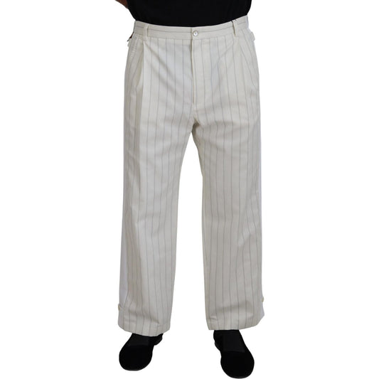 Dolce & Gabbana White Cotton Striped Formal Pants