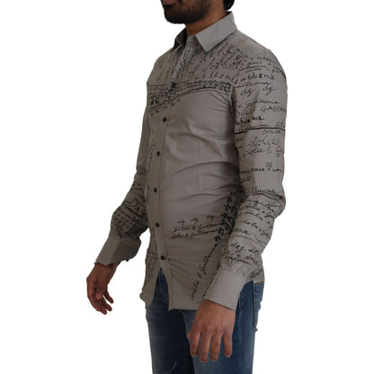 Dolce & Gabbana Gray Printed Cotton Slim Dress GOLD Shirt